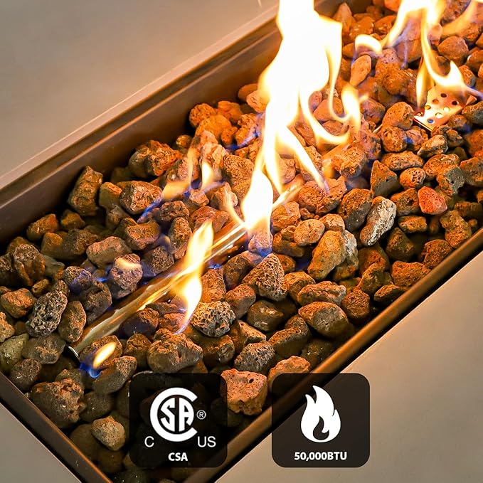 60" Rectangular Propane Fire Pit – 50,000 BTU Concrete Fire Pit with Glass Wind Guard – Backyard Firepits Outdoor – Gas Fireplace for Deck or Patio