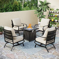PHI VILLA 5 Piece Patio Furniture Set with 28" Firepit Table, 4 Outdoor 5.75" Cushioned Metal Frame C-Base Sofa Chairs & 28" Gas Firepit Table, Outside Furniture Set for Lawn Garden