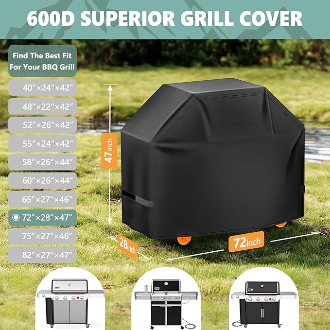 HomWanna Grill Cover 72 Inch - Superior BBQ Cover for Weber Summit 600 Series Gas Grill - 600D Large Outdoor Barbecue Covers for Weber 6 Burner Summit 670, Summit 620 and Genesis 600, Genesis 400