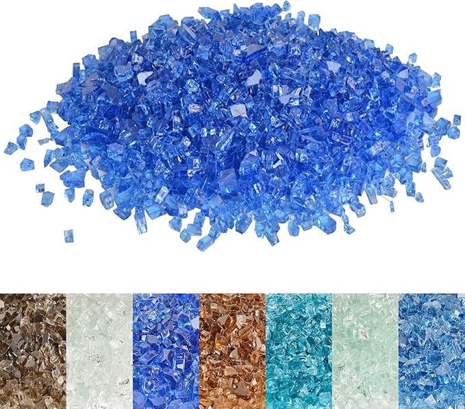 Skyflame High Luster 10-Pound Regular Fire Glass for Fire Pit Fireplace Garden Landscaping Cobalt Blue 1/4" Size