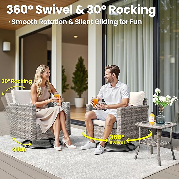ovios 9 Pieces Patio Furniture Set, Outdoor Wicker Sectional Sofa with 2 Swivel Chairs Coffee Table, Modern Modular Deep Seat Rattan Couch Conversation Sets, Beige