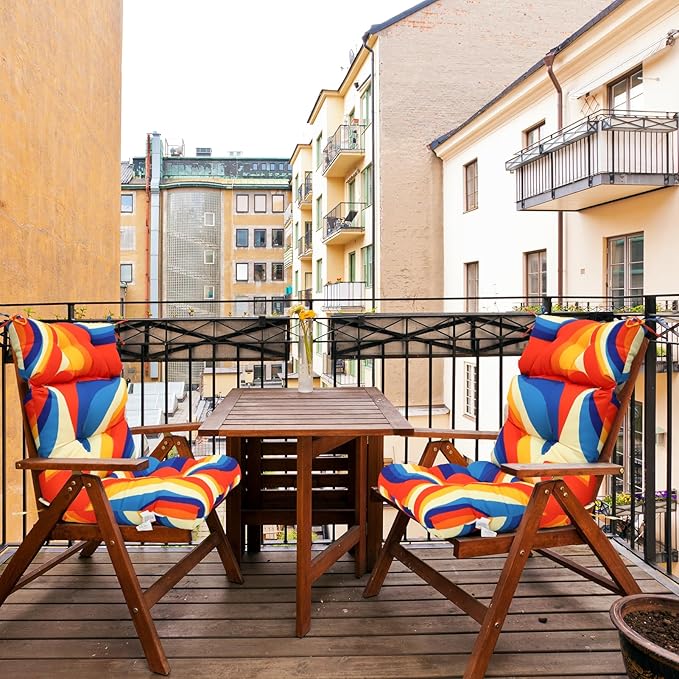 EAGLE PEAK Tufted Outdoor/Indoor High Back Patio Chair Cushions, Set of 2, 46'' x 22'', Swirl