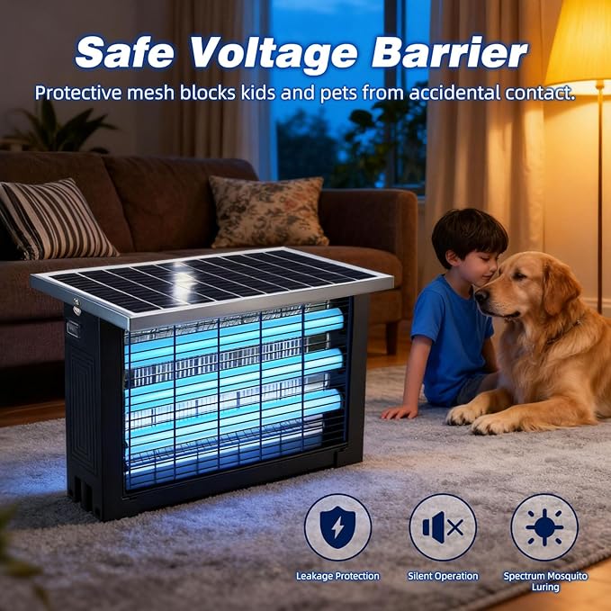 Powerful Large Solar Bug Zapper Outdoor for 3000 sq.ft, Poartable Rechargeable Mosquito Zapper with High Powered, Cordless Solar Fly Zapper for Patio Garden Backyard RV Camping with 13W Solar Panel