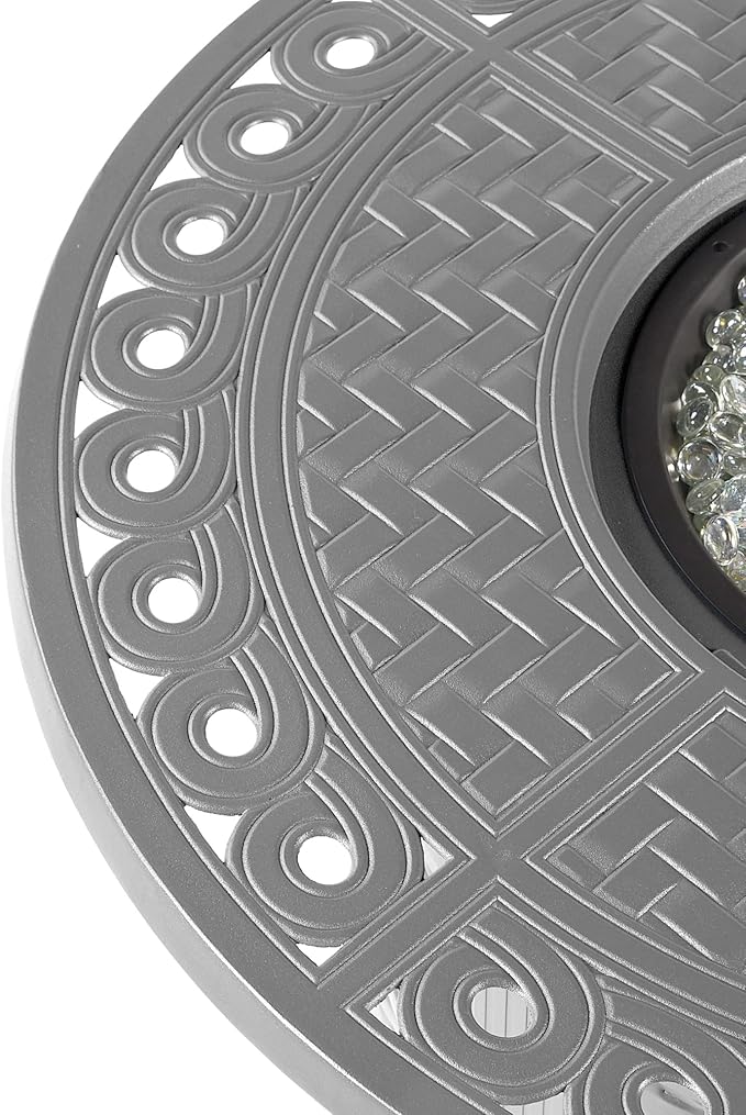 Round 34 in. x 34 in. Aluminum Propane Fire Pit Table with Glass Beads, Two Covers, Lid, 37,000 BTUs in Grey Finish