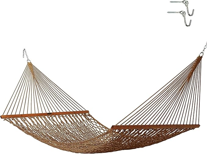 Original Pawleys Island Deluxe Antique Brown DuraCord Rope Hammock – 13 ft. x 60 in., 2-Person, 450 lb Capacity, Oak Spreader Bar, Zinc-Plated Hardware, Handcrafted in The USA