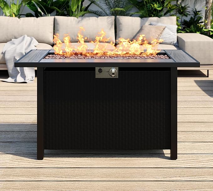 45in Fire Table, Propane Fire Pit with Removable Lid, 50000 BTU with Lava Rock and Alumium Frame Tables for Patio Garden, Outdoor Firepit Table, Grey