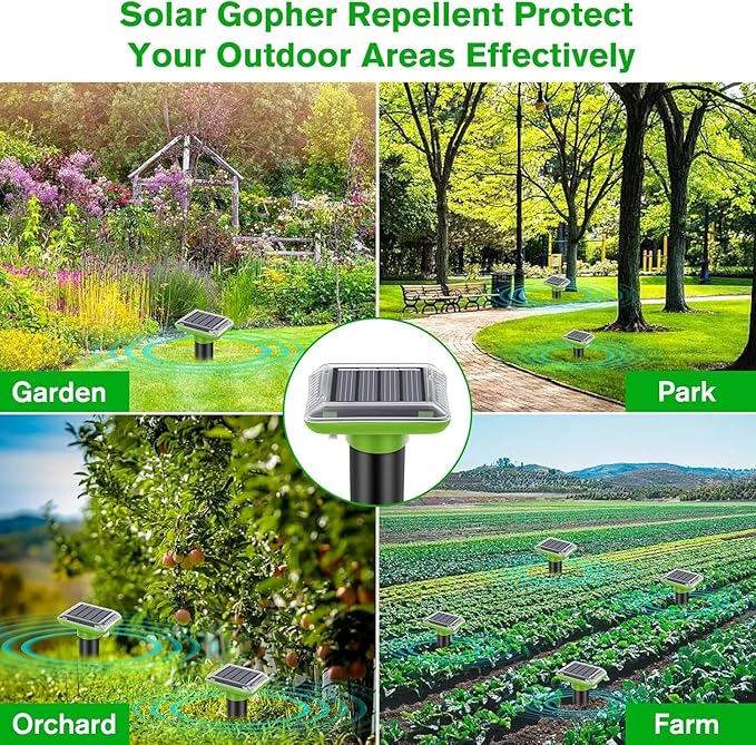 Ultrasonic Mole Repellent Outdoor, 6 Pack Gopher Repellent Solar-Powered for Lawn Yard and Garden, Waterproof Mole Killer Traps, Effectively Repels Gopher Vole Groundhog Snake, Green