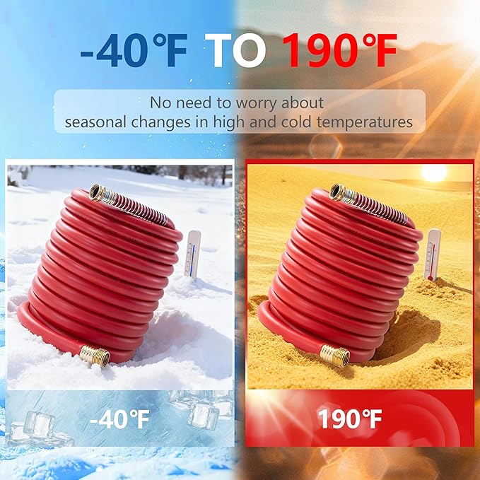 5/8" Garden Hose 100ft, -40℉ To 190℉ Hot/Cold, Heavy Duty,Flexible, 300psi Working, 1000psi Burst, 3/4" Brass Fittings with Hose Protector Coil Spring for Outdoor,Yard, Farm