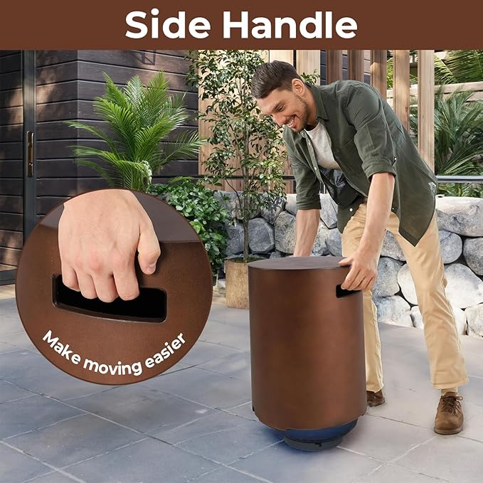 Propane Tank Cover Table Round, Outdoor Tank Covers Propane Storage Box 20 LB Modern Cover Tables with Side Handle, Concrete Hideaway Holder for Patio Backyard Deck (Dark Bronze)