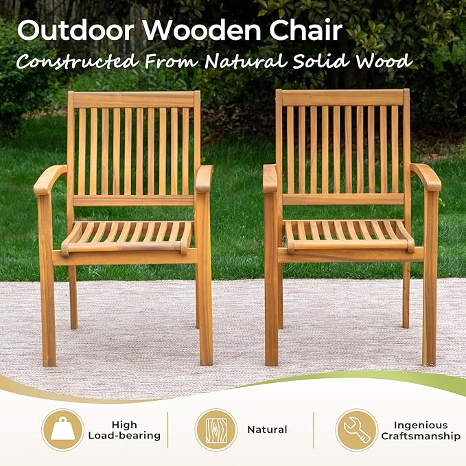 MIXPATIO Acacia Wood Outdoor Dining Set, 9 Pieces Patio Dining Table and Chairs Set, Expandable Dining Table(1.97" Umbrella Hole) and 8 Wooden Chairs, Patio Furniture Set for Deck Poolside Backyard