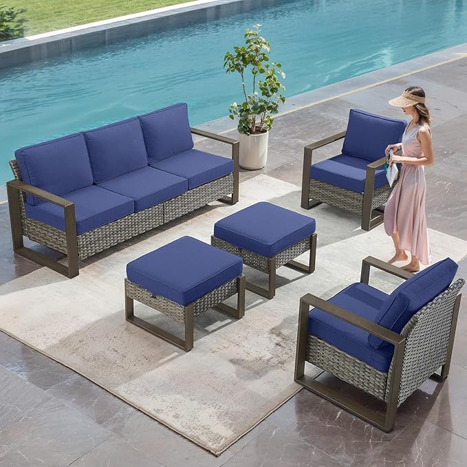 Belord Patio Wicker Chairs Set of 2-350 LBS Weight Capacity Wicker Outdoor Club Chair Set with Metal Wide Armrests for Porch Deck Sunroom Backyard