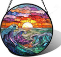 DASTOLL Stained Glass Window Hanging, Clouds and Sea Waves Suncatcher Diamond Glass Panel Hangings Scenery Sun Catchers Decor for Birthday for Women, Men, Wife, Aunt, and Mom 6.3 in