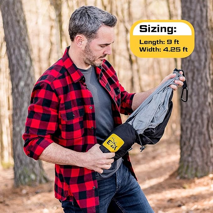 ELK Single Hammock with Tree Straps - Lightweight Parachute Nylon for Outdoor Adventures (Black/Gray, Single)