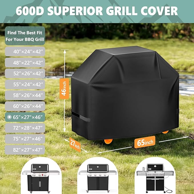 HomWanna Grill Cover 65 Inch - Superior BBQ Cover for Weber Genesis 400 and Summit 400 Series Gas Grill - 600D Outdoor Barbecue Cover for Weber 4 Burner Genesis ii E325s, E410 and Summit E470, S420
