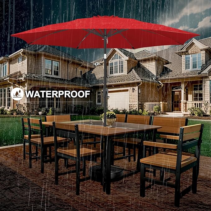 FLAME&SHADE 10 ft Outdoor Market Patio Table Umbrella with Fiberglass Rib Tips and Tilt, Red