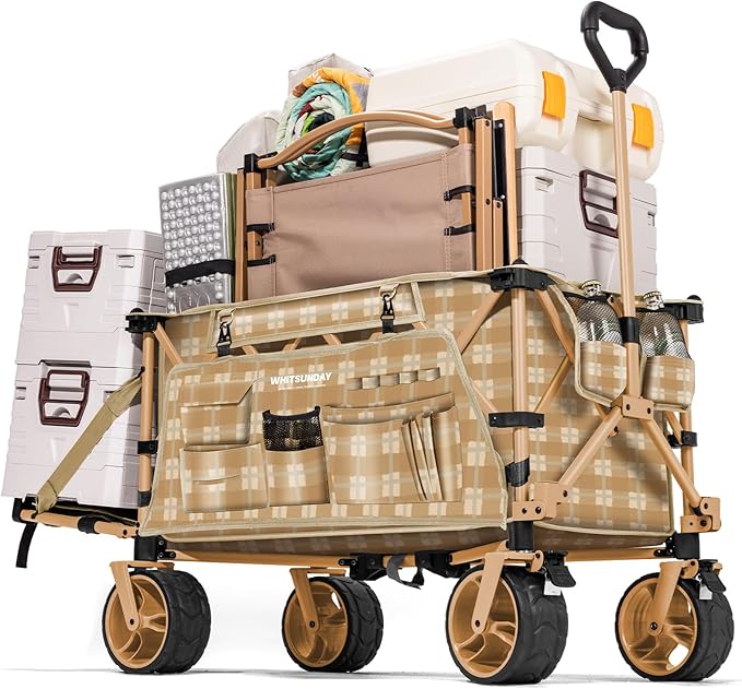 Whitsunday Collapsible Folding Wagon with Tailgate, Heavy Duty Utility Beach Wagons with All-Terrain Wheels for Camping,Garden,Sports Yellow
