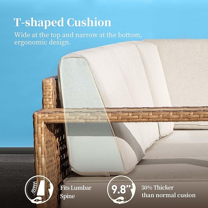 Patio Furniture Set,Outdoor Rattan Wicker Armchairs with 10''Ultra-Thick Cushions,All Weather Patio Conversation Set for Lawn Garden Backyard,Beige