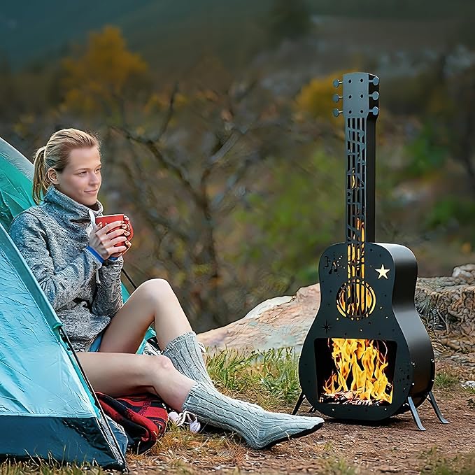 Chiminea Outdoor Fireplace,Wood Burning Chimenea with Chimney,Metal Chiminea Fire Pit for Outside Patio