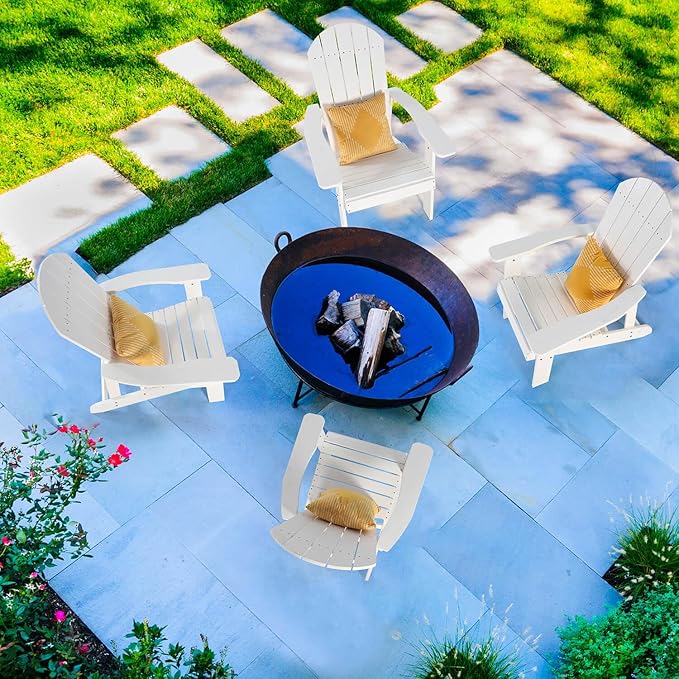 Adirondack Chairs Set of 4, All Weather Resistant Plastic Chairs with Cup Holder, 5 Easy Steps to Install, Outdoor Chairs for Patio, Garden, Backyard Deck, Lawn, Fire Pit - White