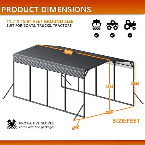 15x25 12x20 FT Heavy Duty Metal Carport, Black All-Weather Car Shelter with Reinforced Steel Frame & Leak-Proof Roof, 100MPH Wind Resistance for Cars, Boats, Trucks, Outdoor Parties