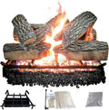 24" Premium Gas Logs - Match Light Kit Included - for Natural Gas Vented Fireplaces - Blazing Oak Design (Logs + Match Light Kit)