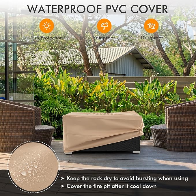 Tangkula 2 Piece Outdoor Propane Fire Pit Table Set with Hideaway Propane Tank Holder, 40,000 BTU Rattan Wicker Fire Pit Table with Lava Rocks, Waterproof Cover, Ideal for Backyard, Patio (Black)