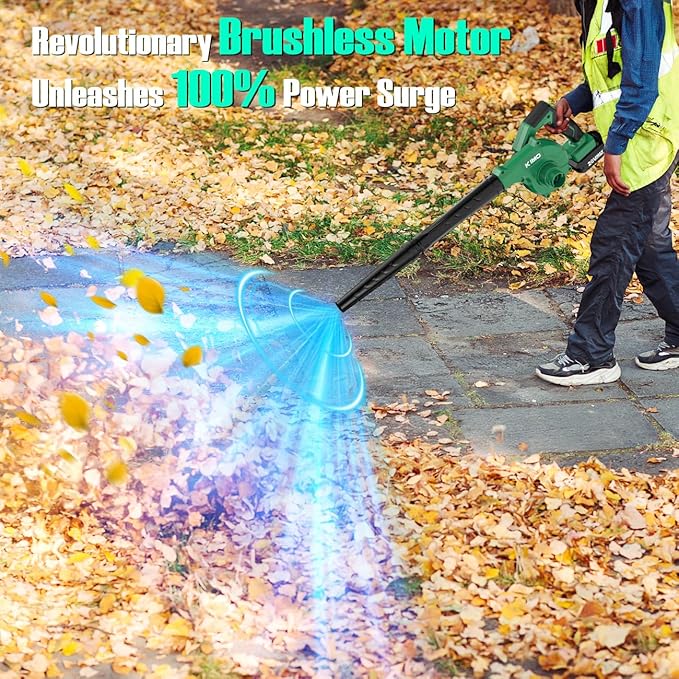 K I M O. Cordless Leaf Blower and Vacuum Combo 4 In 1, 3 Nozzles for Inflation and Deflation, 190MPH/260CFM, Smart Panel w/ 3Modes, 20" Extended Tube, 2Pack Battery Operated Leaf Blowers for Lawn Care
