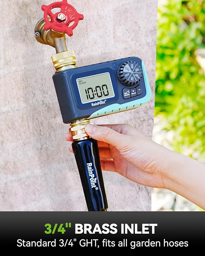 RAINPOINT Sprinkler Timer, 100% Metal Pipe Water Timer for Garden Hose, Programmable Hose Controller for Watering, Sprinkler Controller with Manual Watering/Rain Delay for Outdoor Lawn & Garden 1 Zone