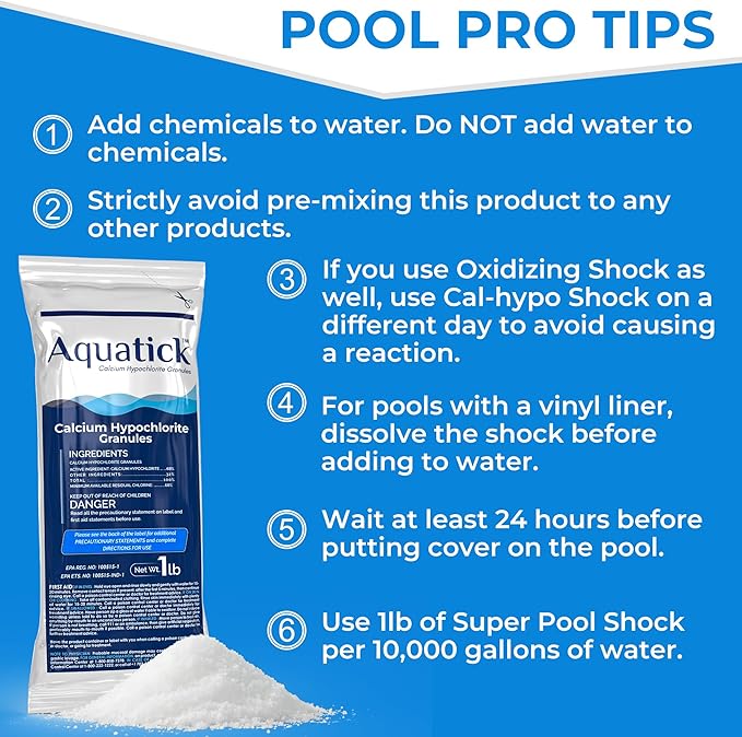 2 Pack Pro-Grade Chlorine Pool Shock, 68% Cal-Hypo Granular Sanitizer, Prevents Bacteria & Algae, Restores Crystal Clear Water - Shock Treatment, Swimming Pool Chemical - 2lb