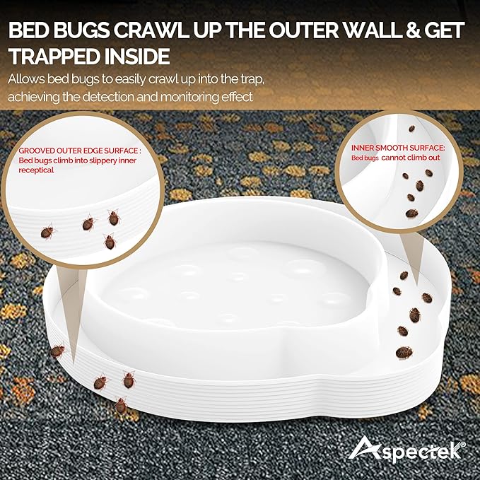 ASPECTEK Bed Bug Detector and Interceptor - Safe, Eco-Friendly Bug Trap for Monitoring and Prevention, Effective Bed Bug Traps for Home Use, Pack of 4, White