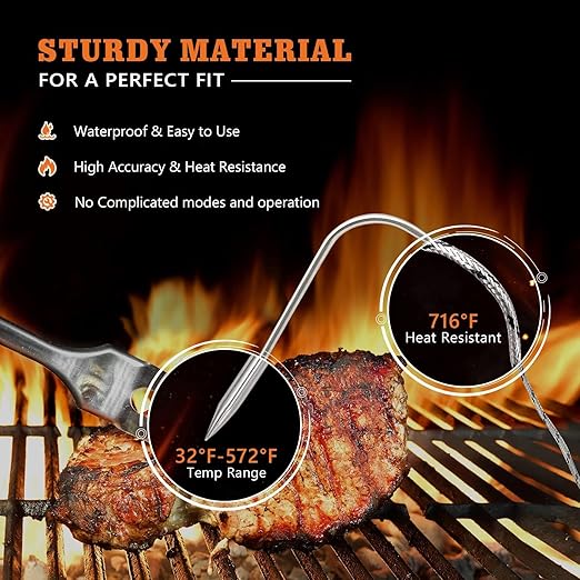 Replacement Waterproof Meat Probe 2 PCS Compatible with Traeger BBQ Grills, 3.5 mm Plug Meat BBQ Digital Thermostat Probes, Set of 2