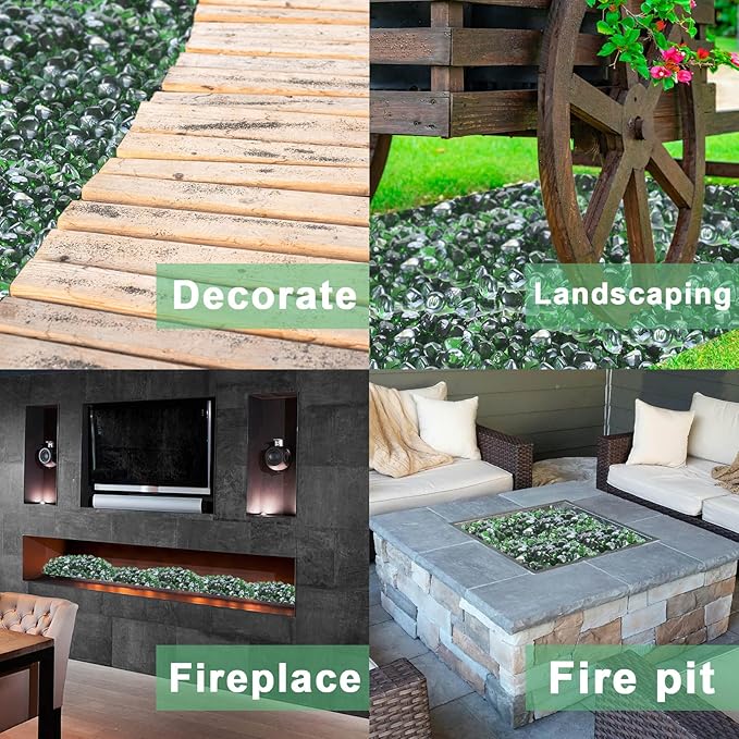 GasSaf Diamonds Fire Glass for Gas or Propane Fire Pit Fireplace & Landscaping 20-Pound 1 inch (Emerald Green Luster)