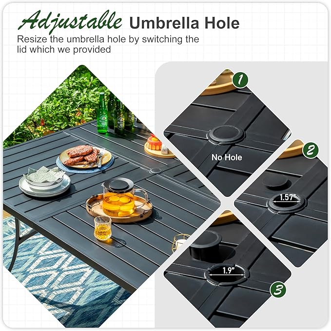 Sophia & William 60" Large Outdoor Patio Table for 8, Outdoor Square Metal Dining Table with 1.9" Adjustable Umbrella Hole, All Weather Wrought Iron Furniture Black Table for Garden Deck