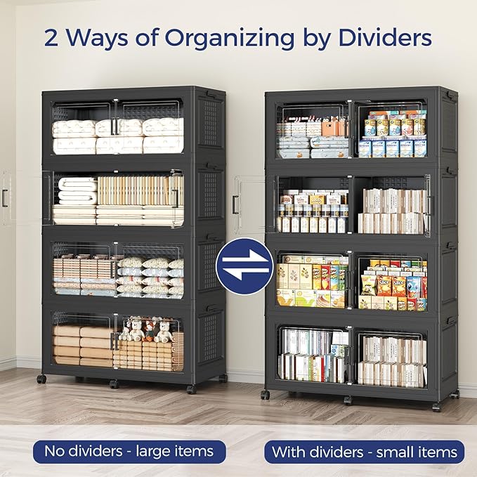 150GAL Extra Large Storage Bins with Lid, 600Qt Stackable Closet Organizers and Drawers, Collapsible Storage Bins with Wheels, Folding Containers for Home, Kitchen Office, 3Pack Black