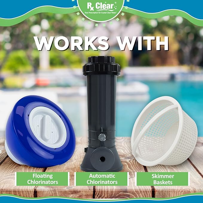 Rx Clear 1" Inch Chlorine Tabs | 50 Pounds | Use Tablets as Bactericide, Algaecide, & Disinfectant in Swimming Pools | Stabilized, Long Lasting, Slow Dissolving, & UV Protected