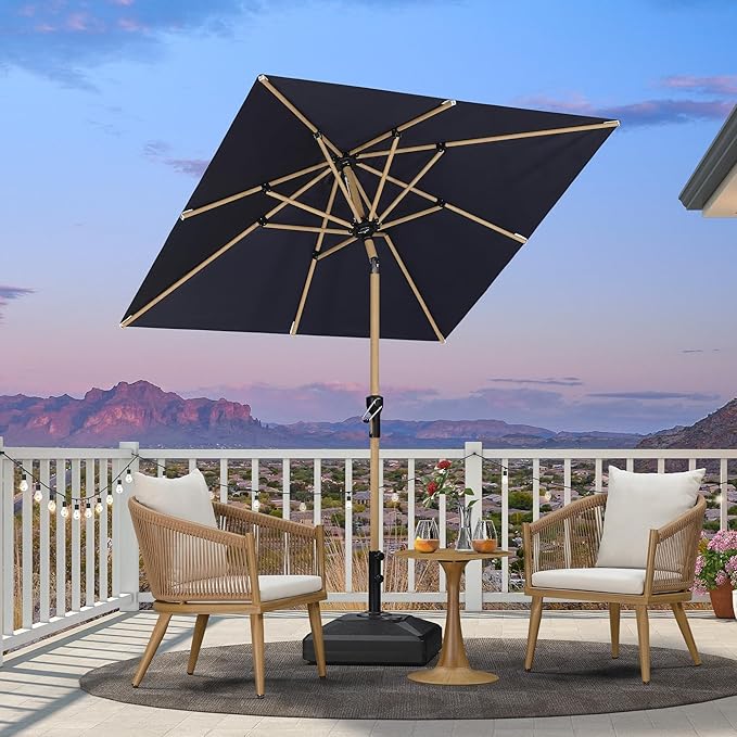 PURPLE LEAF 6' x 6' Square Outdoor Umbrella with Base Outdoor Table Umbrella Aluminum Patio Umbrella with Push Button Tilt & Crank and 8 Ribs Market Umbrella for Pool Backyard Beach, Navy Blue