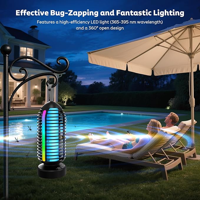 Bug Zapper Outdoor, Mosquito Zapper Outdoor Portable Electric Fly Zapper Rechargeable Mosquito Killer with LED Lights, 4200V Fly Trap Indoor for Home Backyard, Patio, Garden, Camping