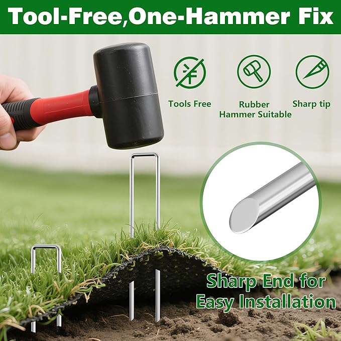 AMAGABELI GARDEN & HOME 6 Inch 50 Pack Galvanized Landscape Staples 11 Gauge Anti-Rust Heavy Duty Garden Staples Plant Cover Stakes U-Shaped Sod Pins Ground Fence Stakes for Weed Barrier Fabric