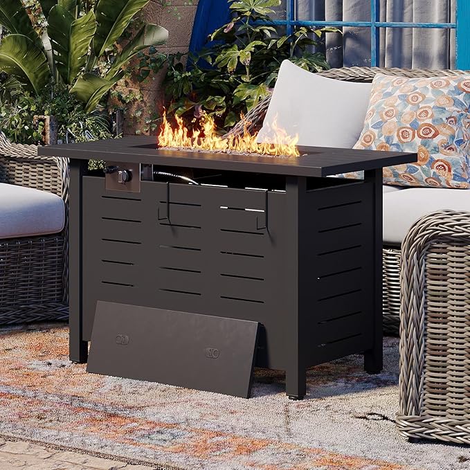 Aoxun 40" Outdoor Propane Fire Pit Table with Removable Lid - 50,000 BTU Patio Heater, Rectangle Natural Gas/Propane Fire Pit with Lava Rocks & Waterproof Cover for Deck, Backyard, Garden,Black