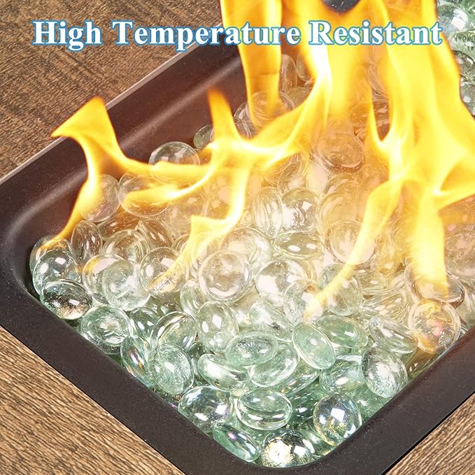 GASPRO 10 lbs Fire Pit Glass for Propane Fire Pit, 3/4 Inch Fire Glass Beads for Fireplace Fire Pit Table, Glass Rocks for Landscaping - Clear