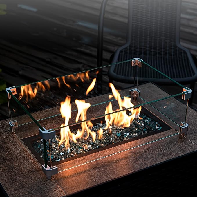 GASPRO 10 lbs Fire Glass for Propane Fire Pit, 1/2-Inch Reflective Fireplace Glass Rocks for Fire Pit Table, Caribbean Blue