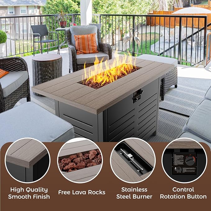 42'' Propane Fire Pit Table – 50,000 BTU Outdoor Gas Fire Pit for Patio, Deck, and Garden, CSA Certified Multipurpose Fire Table with Cover and Lava Rock