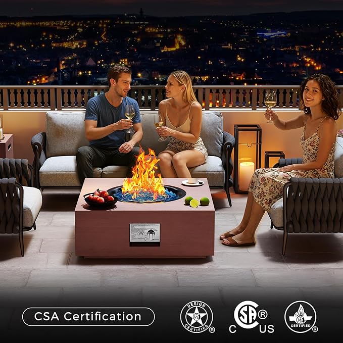 28 Inch Fire Pit Table Propane Fire Pit 40,000btu Gas Fire Pits for Outdoor Outside Patio with Burner Lid, Glass Rocks
