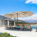 PURPLE LEAF 15ft Patio Market Umbrella with Base Double-Sided Rectangle Outdoor Table Sun Umbrellas with Crank 12 Heavy Duty Sturdy Ribs for Pool Beach Deck Backyard Khaki