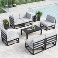 LayinSun Large Aluminum Patio Furniture Set, 7 Pieces Modern Outdoor Conversation Set Sectional Metal Sofa Set with Olefin Cushion