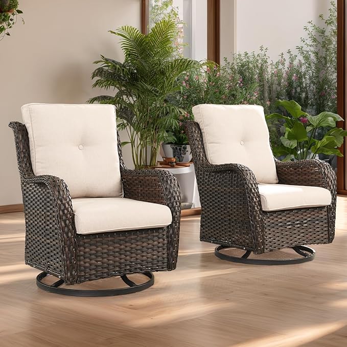 HUMMUH Outdoor Patio Furniture with Fire Pit Table Outdoor Conversation Set PE Wicker Patio Couch Swivel Glider Chairs for Balcony Garden,Lawn,Deck