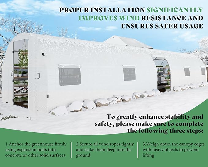 AMERLIFE 44x10x7.5 FT Tunnel Greenhouse for Outdoors, Large Walk-in Greenhouse kit with Durable Steel Frame, Swing Door & Premium PE Cover, White
