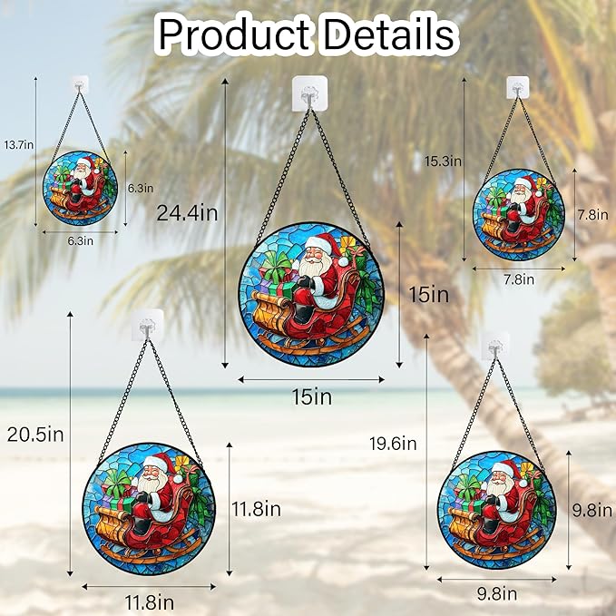 DASTOLL Stained Glass Window Hanging - Red Santa Claus Gift Box Suncatcher for Doors Home Christmas Decoration Winter Sun Catcher Thanksgiving New Year Birthday Gift for Women Men Mom Nana 9.8 in