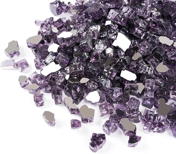 GASPRO 10 lbs Fire Glass for Propane Fire Pit, 1/2-Inch Reflective Fireplace Glass Rocks for Fire Pit Table, Purple