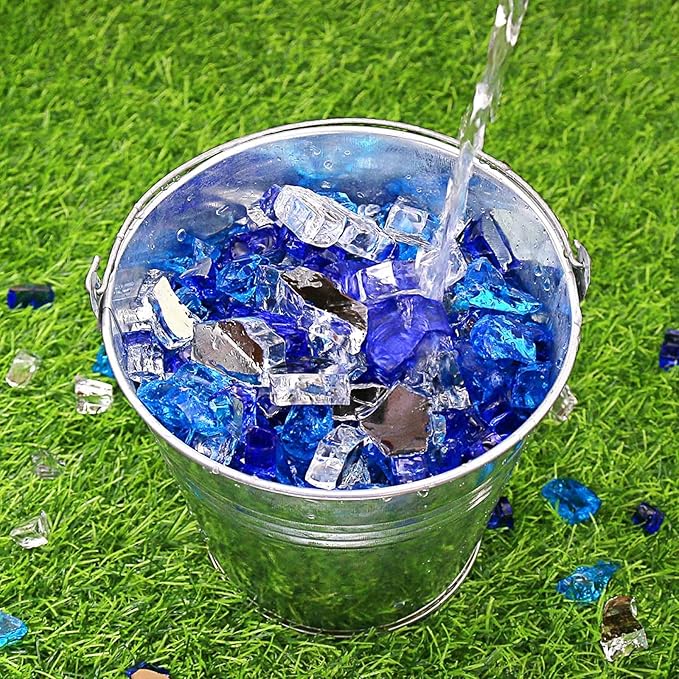GRISUN 20 Pounds Bahama Blend Fire Glass for Fire Pit - 1/2 Inch High Luster Reflective Tempered Glass Rocks for Natural or Propane Fireplace, Safe for Outdoors and Indoors